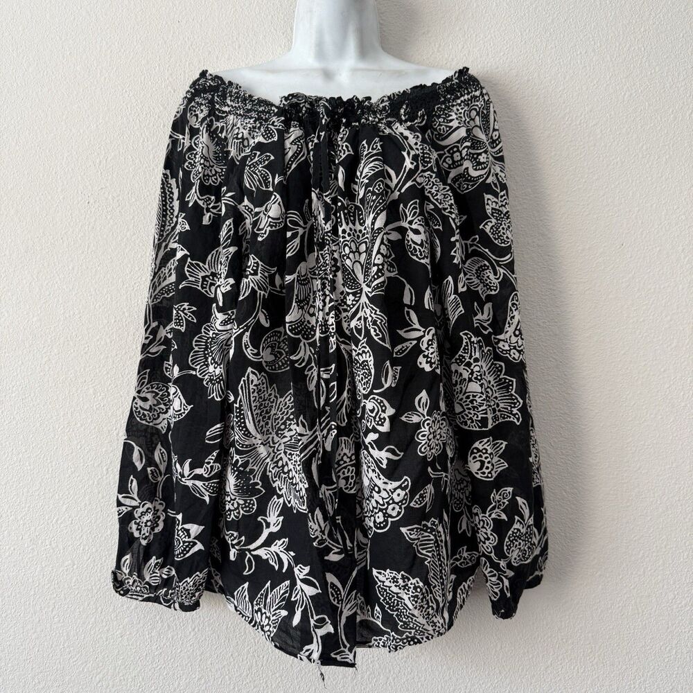 Lauren Ralph Lauren Blouse Women’s Plus 2X Black White Floral Off Shoulder